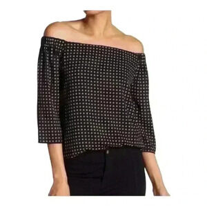 Bailey 44 Off Shoulder Black Printed Blouse 3/4 Length Sleeves Size M